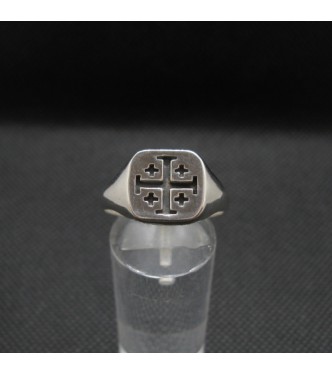 R002081 Genuine Sterling Silver Men Ring Cross Jerusalem Solid Stamped 925 Comfort Fit